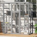 2-in-1 Walk-in Catio Outdoor Cat Enclosure,Outdoor Indoor Large Cat House,Cat Cage 7 Platforms & 2 Resting Box with Waterproof Roof,Accommodate Up to 6 Cats（180 * 108 * 80cm）