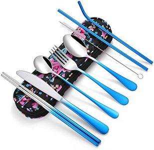 Travel Utensils,Reusable Silverware Set To Go Portable Cutlery Set with a Waterproof Carrying Case for Lunch Boxes Workplace Camping Picnic (GraBlue)