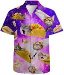 Mens Funny Hawaiian Shirts 3D Graphic Button Down Short Sleeve Tropical Holiday Beach Aloha Shirt, Taco Cat, Large