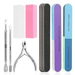 Nail File Set, WOVTE 11 Pcs Nail Files Block 7 Ways Buffer Block Buffer Block Sponge Polished, Come with Cuticle Nipper and Pusher for Dead Skin Nail Trimming Manicure Tools