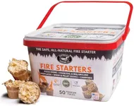 Superior Trading Fire Starter Pods in Plastic Bucket - Fire Starters for Campfires, BBQ, Grill, Pit, Wood Stove & Charcoal Starter, 15-20-Min Burn, 50 Extra Large Pods, USA Made, Brown, 3 Lbs