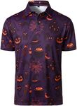 HOOD CREW Mens Short Sleeve Halloween Polo Shirt Button Down Fun Pumpkin Tops Purple