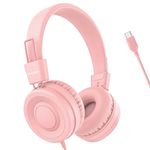 Cowyawn USB Type C Kids Headphones for School, Wired Toddler Headphones, 94dB Volume Limited, HD Stereo Sound, Foldable Lightweight On-Ear Wired Headphones for Kids/Children/Teens/Boys/Girls