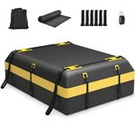 GiantexUK 15/21 Cubic Feet Car Roof Bag, Waterproof Cargo Top Carrier with Non-Slip Mat, Combination Lock, 6 Door Hooks & Straps, Rooftop Luggage Storage Box for Car Suv (Black+Yellow, 600L)