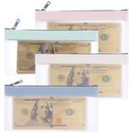 Bewudy 4 Pcs Money Bags with Zipper, Clear Cash Envelopes Coin Purse, Money Envelopes for Cash Saving, For Check Wallet Receipt Organizer Tool Pouch