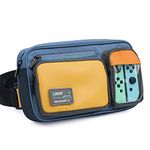 GeekShare Large Capacity Multifunctional Switch Travel Carrying Case-Color Contrast Laser Messenger Bag Compatible with Nintendo Switch-Portable Storage Bag for Switch & Game Accessories (Blue)