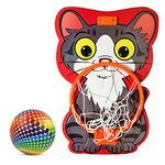 NHR Small Basket Ball Kit Set with Ring for Kids, Playing Indoor Outdoor Basket Ball, Hanging Board with Net & Ball (Cat Face Printed), Multi Color