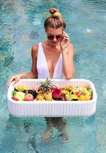 Luxury Floating Serving Tray Table and Bar - Swimming Pool Floats for Adults for Sandbars, Spas, Bath, and Parties | Floating Tray for Pool Serving Drinks, Brunch, Food on The Water (White)