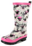 Platino Brandie rubber garden waterproof Girls/kids long leg Wellies cute grey pink Pug Dog printed design pet wellington boots Cotton and textile lining Grey Pug Print 2 UK