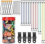 HORUSDY Bungee Cords with Hooks | 30-Piece | Includes 10”, 18”, 24”, 32”, 40” Bungee Cords | 8” Tarpaulin Bungee Balls | Tarp Clips