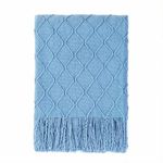 BOURINA Textured Solid Soft Sofa Throw Couch Cover Knitted Decorative Blanket (Blue, 60"x80")