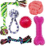 PSK PET MART Toys for Puppies & Small Dogs Toys Spike Squeaky Ball Toy | Rubber Chew Bone | Toy Handle Ball Rope Toy (Pack of 6) Colour May Very