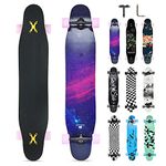 Opurtdor Longboard 8 Layers Decks 46"x8" Skateboard Pro Complete Skate Board Maple Wood Long Board for Kids Teens Adults Beginners Girls Boys (Starry Sky)