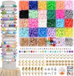 Dulzod 4800Pcs Clay Beads For Jewelry Making Bracelet Kit,Flat Round Polymer Heishi Clay Beads With Pendant And Jump Rings Smiley Letter Beads For Bracelets Necklace Earring Diy Craft-24 Colors 6Mm