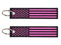 American Flag Keychain Tag with Key Ring and Carabiner - Keys, Cars, Motorcycles, Backpacks, Luggage, and Gifts - EDC (Pink)