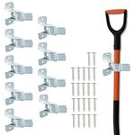 BELLE VOUS Wall Mounted Garden Tool Holder Clips (10 Pack) - Heavy Duty Organiser Hooks for Mops, Brooms, Shovels & Rakes - Hangers for Garage & Shed