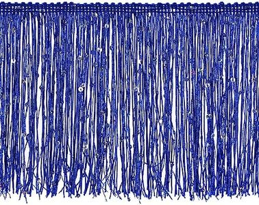 uxcell 1 Yard of 15cm/6" Sequin Fringe Trim Sparkling DIY Fringe Tassel Trim Ribbon for Costume Clothes DIY Sewing Crafts Decoration, (3.28 ft/1m) Blue