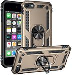 Cavor for iPod Touch 5 6 7 Case (4.0") TPU Case PC Bumper 360° Rotation Ring Holder Kickstand Back Cover [Work with Magnetic Car Mount] Shockproof Protective Cover-Gold