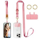 DGHYDZ Cell Phone Lanyard, Universal Crossbody Lanyards Adjustable Shoulder Neck Strap with wrist lanyard, 2 Key Rings, 2 Phone Tether Pads Compatible Most Smartphones (Pink)