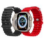 NUKELOLO 2 Pack Ocean Strap Compatible with Apple Watch Ultra 49mm 46mm 45mm 44mm 42mm 41mm 40mm 38mm, Soft Silicone Sport Band for iWatch Series 10 Ultra 9 8 7 6 5 4 3 2 1 SE, Black/Red