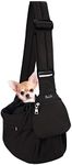 SlowTon Dog Carrier Sling - Hard Bottom Support Dog Carriers for Small Dogs with Adjustable Padded Shoudler Strap, Dog Purse for Puppy Cat Pet with Drawstring Opening Storage Zipper Pockets (Black)