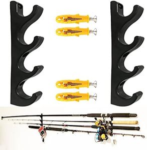 Pmsanzay Horizontal Fishing Rod Holder Wall Mounted Fishing Rod Storage Rack Fishing Pole Holder – Hold 4 Fishing Rods – Easy to Install Hardware included.