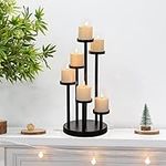 Fireplace Candelabra Centerpieces for Tables, Black Metal 6 Arms Candle Holders for Tealight Pillar Candles, 13.4Inches Tall Candlesticks for Wedding Dinning Party