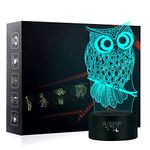 Owl 3D Night Light Touch Table Desk Lamp, Yunplus 7 Color Changing Optical Illusion Lights with Acrylic Flat, ABS Base, USB Cable for Holiday