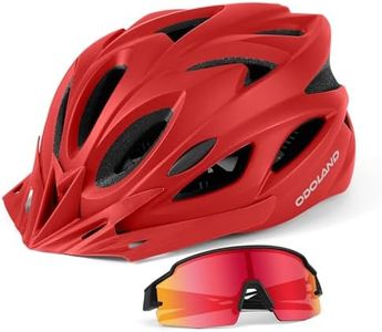 Odoland Bike Helmet with Cycling Sunglasses, Adjustable Size Adult Cycling Helmets for Men Women Road Bike Mountain Ebike, Matte Red