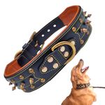 Bruby Premium Leather Dog Collar with Soft Padding, Brass Studs & Brass Spikes, Dog Neck Belt, Dog Belt, Genuine Leather Collar for Dog, 2 inch Width (Black, Large)