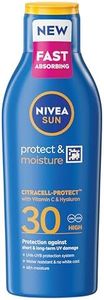 NIVEA SUN Protect & Moisture Sun Lotion SPF 30 (200 ml), Suncream with Vitamin C and Hyaluron, Provides 48H Moisture & Immediate UVA & UVB Protection, Fast-Absorbing No White Cast Formula