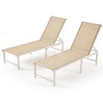 Eongdn Outdoor Pool Chaise Lounger, Patio Lounge Chair, Aluminum Frame 5 Positions Recliner for Pool, Deck, Yard, Balcony (2 PCS,White-Yellow)