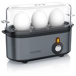 arendo - Electric Egg Boiler, Automatic Cooker with Warming Function for 1 to 3 Perfect Soft,medium and Hard Eggs, Indication Light, Water Measuring Cup and Egg Piercer, Stainless Steel Cool Grey