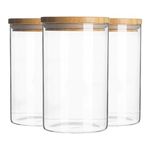 PRICE BEATER Set of 3 Glass Jars Containers, 1 Litre Airtight Food Storage Jars with Bamboo Lid, 3 Piece Canister Set Storing Cereal, Pasta, Tea Coffee Sugar, Dishwasher Safe (1 L - 3 Pc)