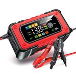 TOSU Fully Automatic Battery Charger 7A 12V, Car Battery Charger & Maintainer- EU Plugfor Car, Motorcycle, Lawn Mower and More (Red)