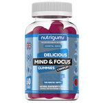 Mind & Focus Ashwagandha Gummy | Raspberry Flavour | 60 Vegan Gummies | Ashwagandha, Vitamins D, B5, B6 & B12 & L-Theanine | Cognitive Health, Nervous System and Mental Performance by NUTRIGUMS®