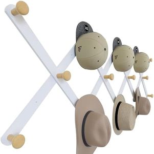 SKOLOO Large Hat Rack for Wall, Wooden Accordion Wall Hanger, Modern, Expandable Coat Hooks, Hat Display Rack for Home, Office, and Studio, 14 Peg, Natural & White