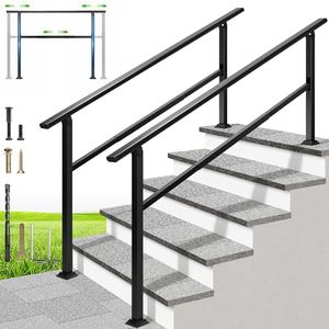 VIVOHOME Adjustable Outdoor Handrails - Durable Galvanized Steel, Black Oval Design for Porch, Deck & Stairs, 2-Pack for 6 Steps