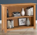 Hallowood Furniture Waverly Oak Wide Bookcase, Adjustable Bookshelf, Wooden Bookshelf, Light Oak Bookcase with Wide Shelf, Low Bookshelf, Open Bookshelf for Home & Office