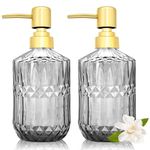 2 Pack 400ml Vintage Glass Soap Dispensers with Pump, Refillable Ribbed Design Liquid Soap Bottles for Bathroom, Vanity Countertop, Kitchen Sink, Laundry Room, Home Decor Accessories (Gray)