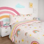 Dreamscene Rainbow Duvet Cover with Pillowcase, Girls Double Duvet Cover, Double Bed Bedding, Children’s Duvet Covers & Sets, Kids Bed, Bedding Sets for Girls, Rainbow Bedding, Pink, Double 120x150cm