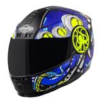 Steelbird SBH-40 Octopus Bluetooth ISI Certified Graphic Full Face Helmet for Men and Women with Inner Smoke Sun Shield (Medium 580 MM Glossy Black Chrome Blue)
