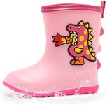 B.Duck Kids Rubber Rain Boots Toddler Shoes Cute Cartoon Dinosaur Waterproof Boots for Boys Girls Pink