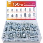 Threaded Inserts for Wood, Gorffy 150Pcs Threaded Insert Nuts, M6/M8/M10 Galvanised Steel Threaded Insert Screw with Box, Insert Hex Socket Nuts for Wood Furniture, Metal Insert Nuts Set