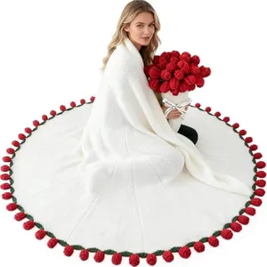 Acteb Finished Crochet Flower Bouquet Blanket Valentine Gifts, Handmade Knitted Rose Flower Throw Blankets, White Elephant Gift for Adults Teens Kids Funny Useful, 74 Inch