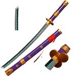 Skyward Blade Wooden Sword Roronoa Zoro Katana, Japanese Samurai Sword Original Anime Replica, Sky Feather Slash, Katana by Yama Enma, Purple for Cosplay Collection