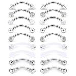 Ruifan 9 Pairs 16G Stainless Steel 3mm Clear CZ Glitter Ball Curved Barbell Eyebrow Tragus Lip Belly Ring Piercing Jewelry 3/8"(10MM) Silver