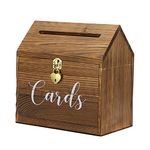 SUMNACON Wood Wedding Card Box with Heart Lock, Roof Type Birthday Card Organizer Holder Ceremony Gift Box, Vintage Envelope Box Card Box for Wedding Birthday Party Reception (Vintage Wood)