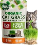 HOME GROWN Organic Cat Grass Seeds Pack (8oz) Non-GMO Heirloom Cat Grass Seeds for Indoor & Outdoor Cats -Premium Oats and Barley Grass Seed Pack - Hairball Relief