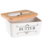 MKUPERFECT Butter Dish with Lid-Ceramic Butter Holder with Double-Sided BUTTER Logo,Butter Container for Countertop